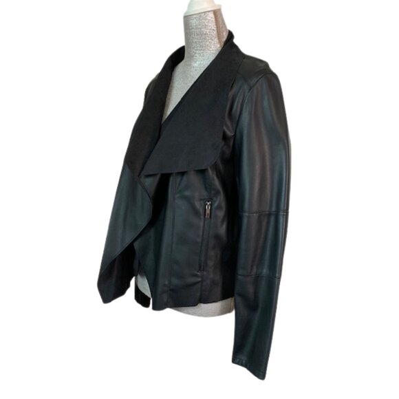 BAGATELLE Collection Faux Leather Drape Front Jacket in BLACK - Picture 9 of 13